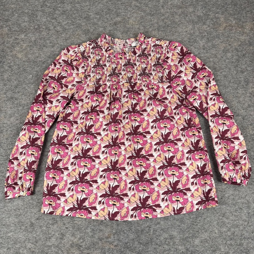 J Crew‎ Liberty Butterfield Poppy Smocked Blouse Pink BL654 Womens XS